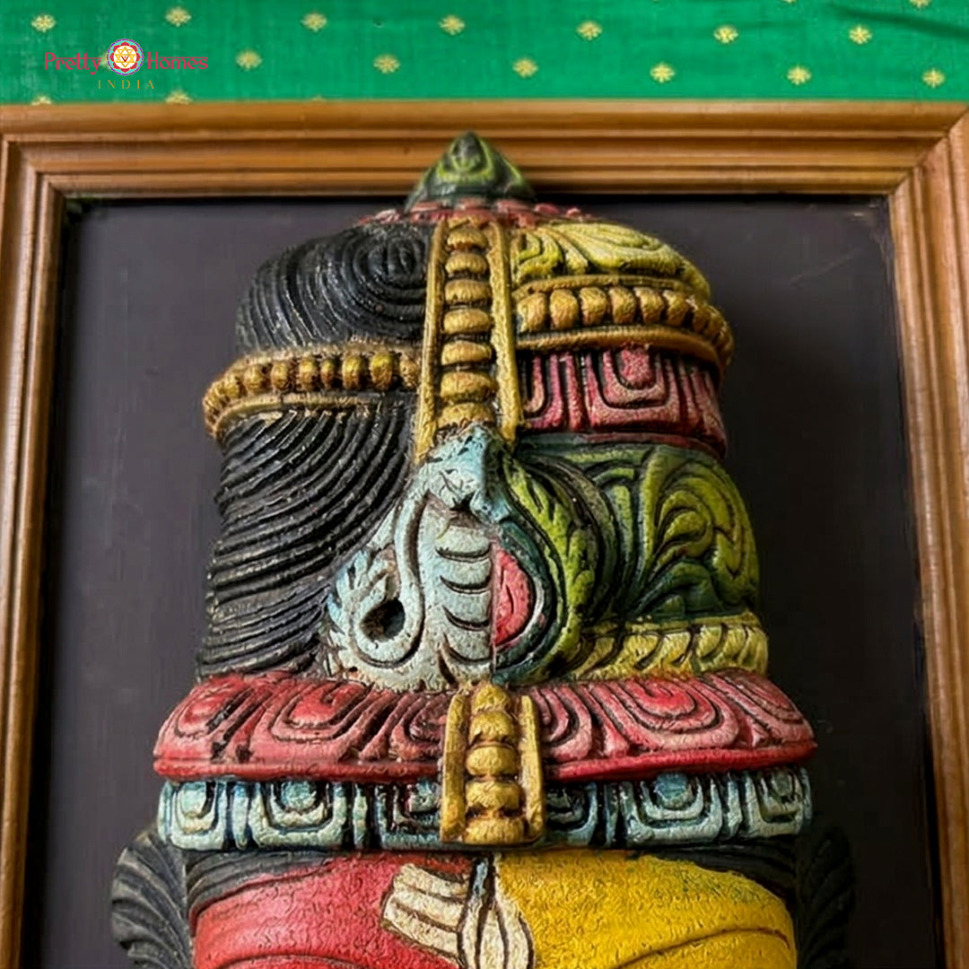 wooden face wall decor ardhanarishvara hand carved panel