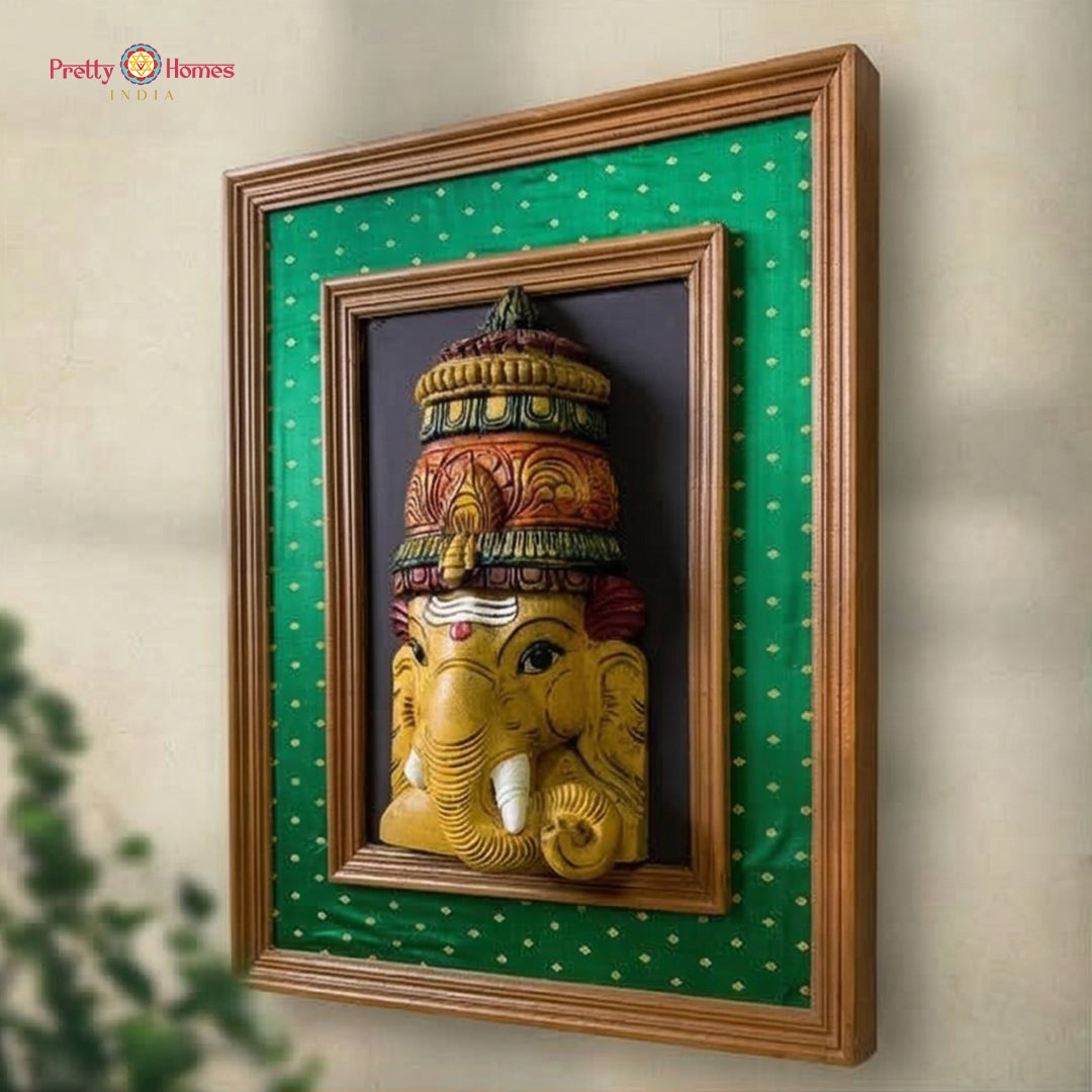 hand carved ganesha wooden wall decor panel