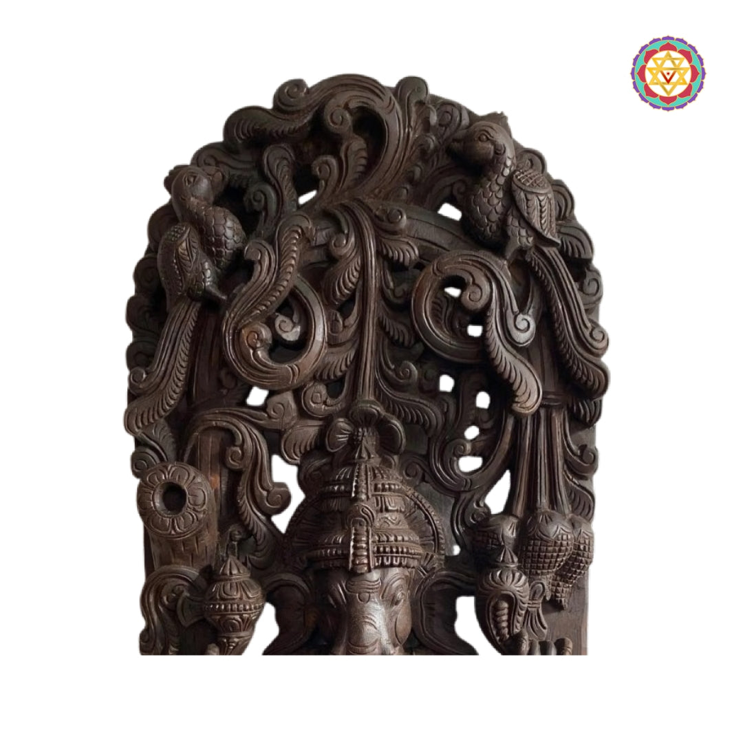 Traditional god statue Lord Ganesha wood carving with canopy