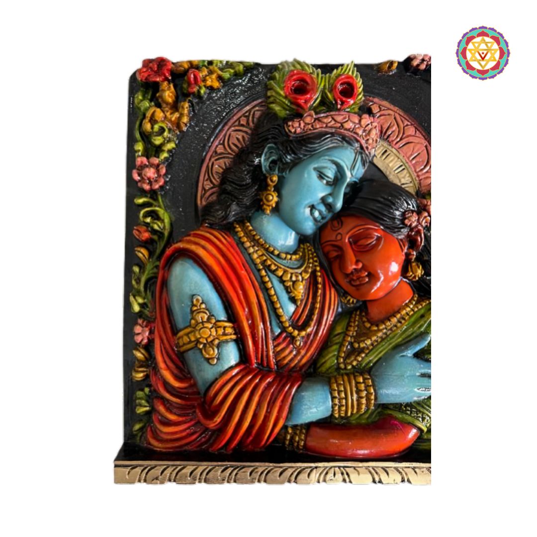 wooden radha krishna god idol wall decor