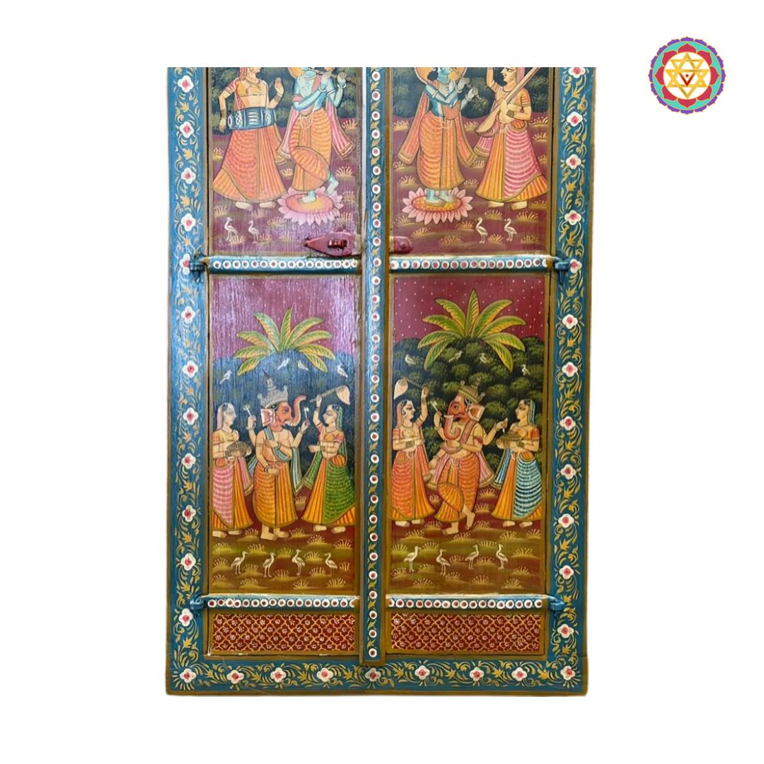 wooden radha krishna wall décor handpainted panel
