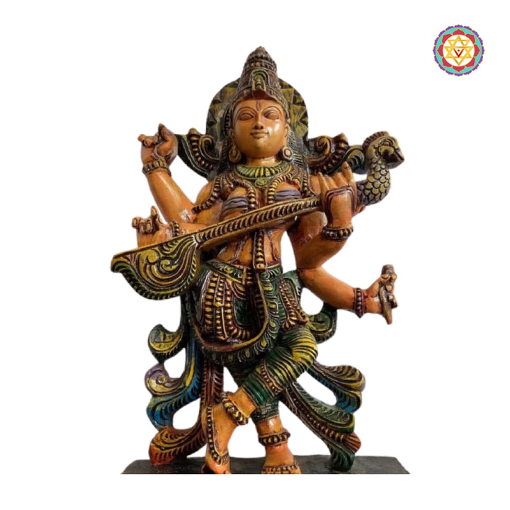 Multicolour Saraswati god murti wooden pooja room decor