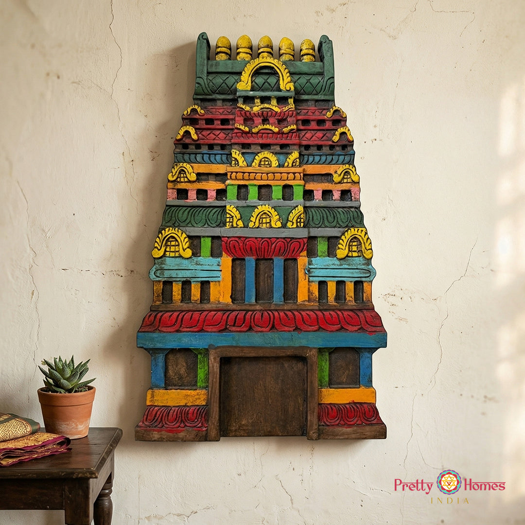 wooden temple gopuram wall panel hand carved decor