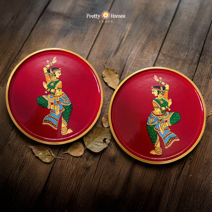 wooden wall decor set indian classical dancers hand painted