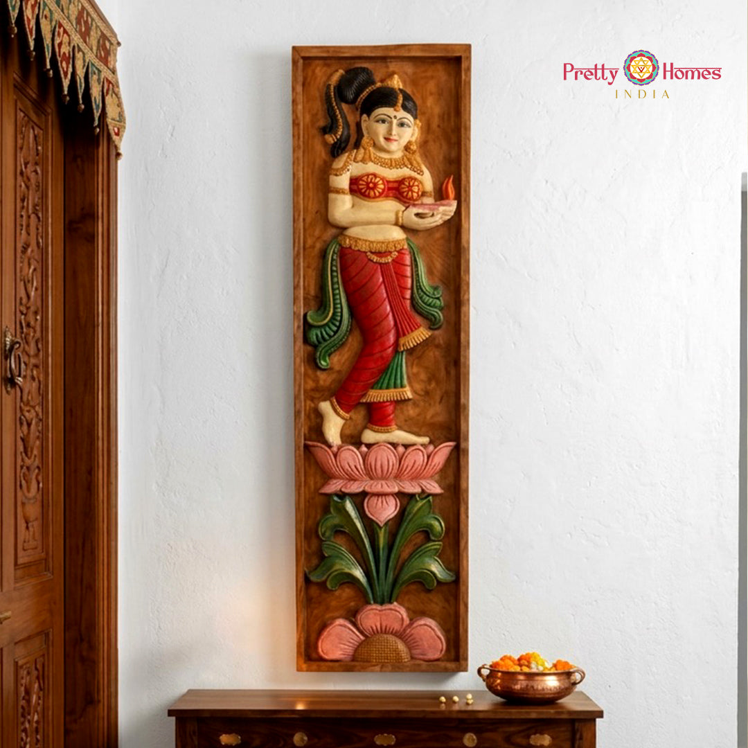 wooden wall decor welcoming lady lotus panel