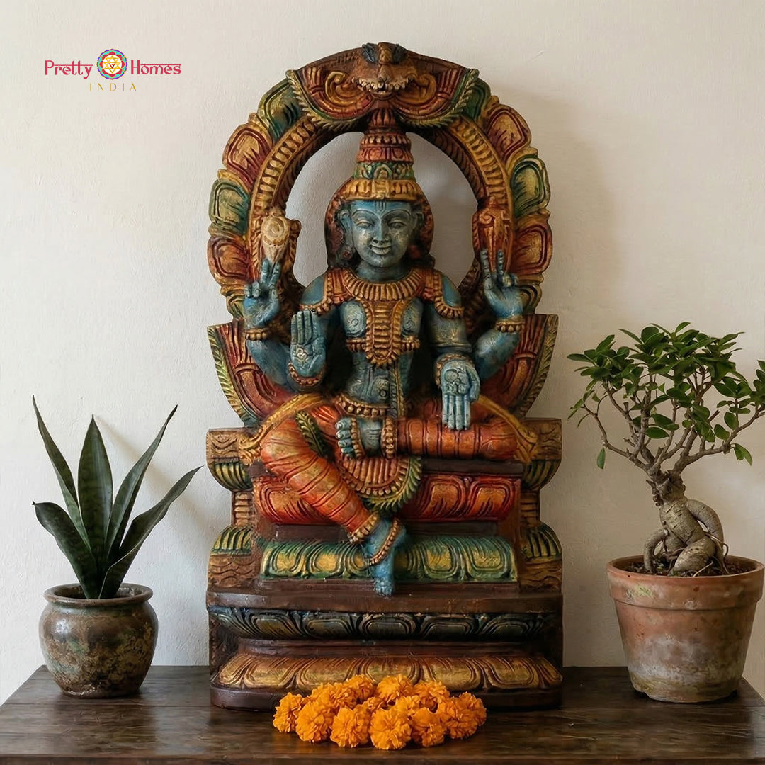 handcrafted wooden wall panel decor abhaya blessing multicolour finish