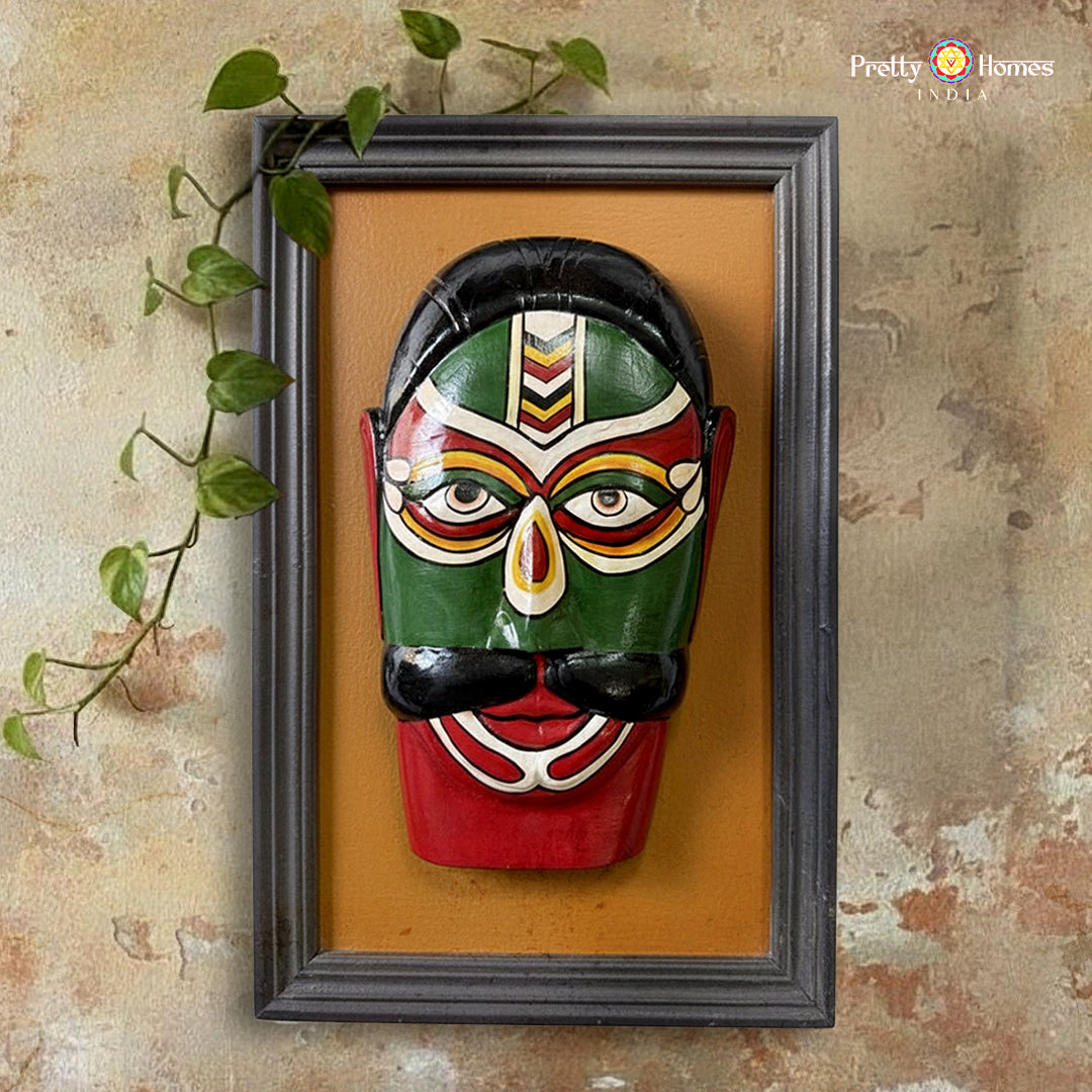 wooden theyyam wall mask handcrafted ethnic décor