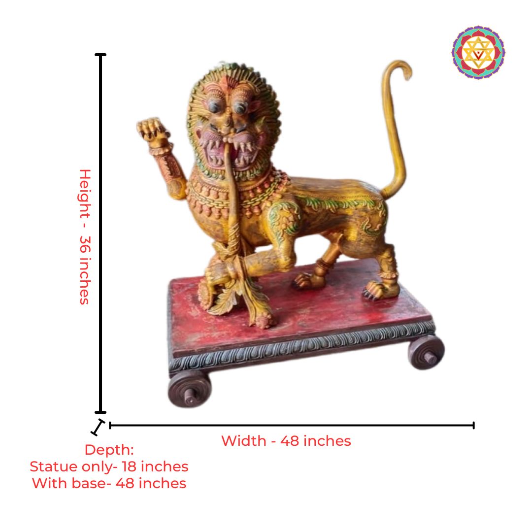 wood carving statue yali traditional decorative sculpture
