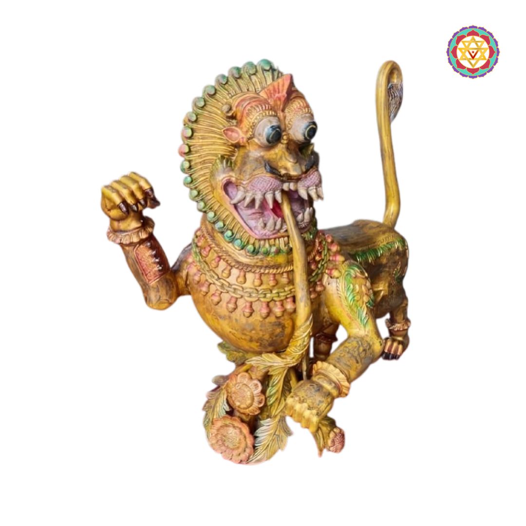 handcarved wooden sculpture yali detailed temple style design